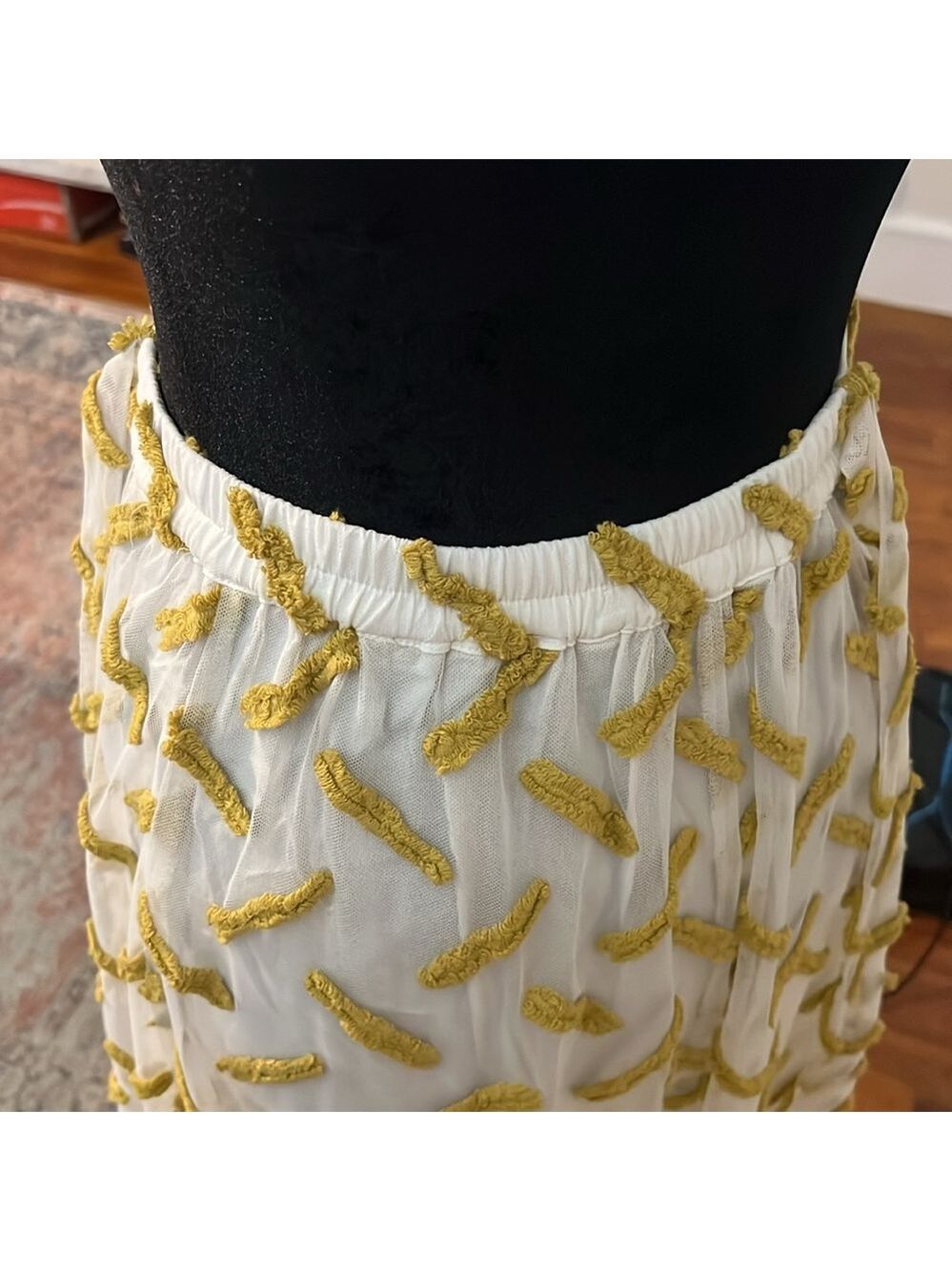 Daniel Rainn Anthropologie Cream & Mustard Embroidered Maxi Skirt Tie Waist - Picture 7 of 9